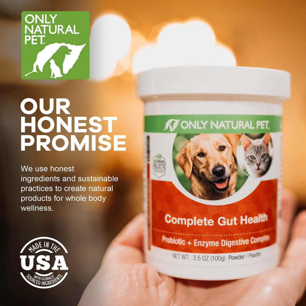 Only Natural Pet Complete Gut Health Complex, formule naturelle pour soutien nutritionnel quotidien.