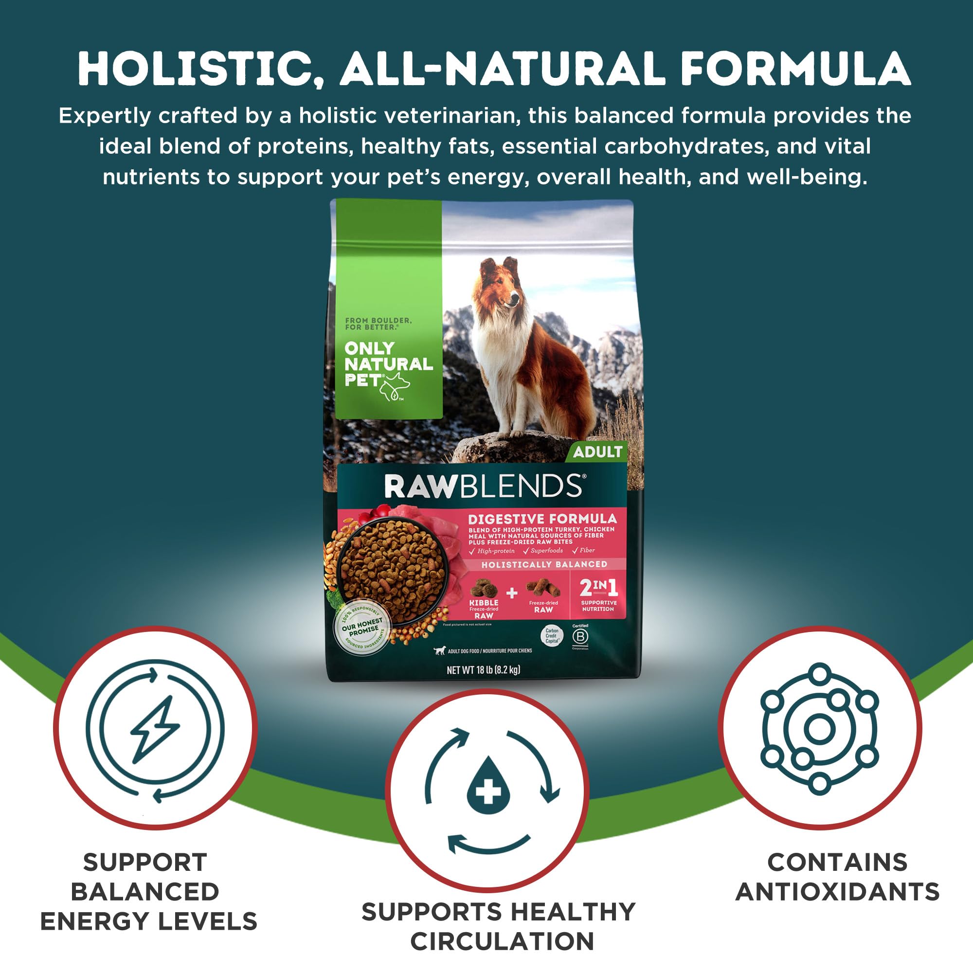 Only Natural Pet digestion optimale: alimentation canine conçue pour soutenir la digestion.