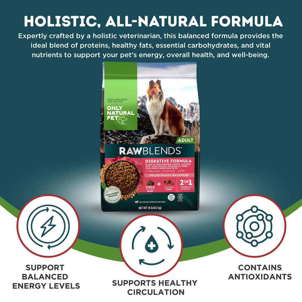 Only Natural Pet digestion optimale: alimentation canine conçue pour soutenir la digestion.