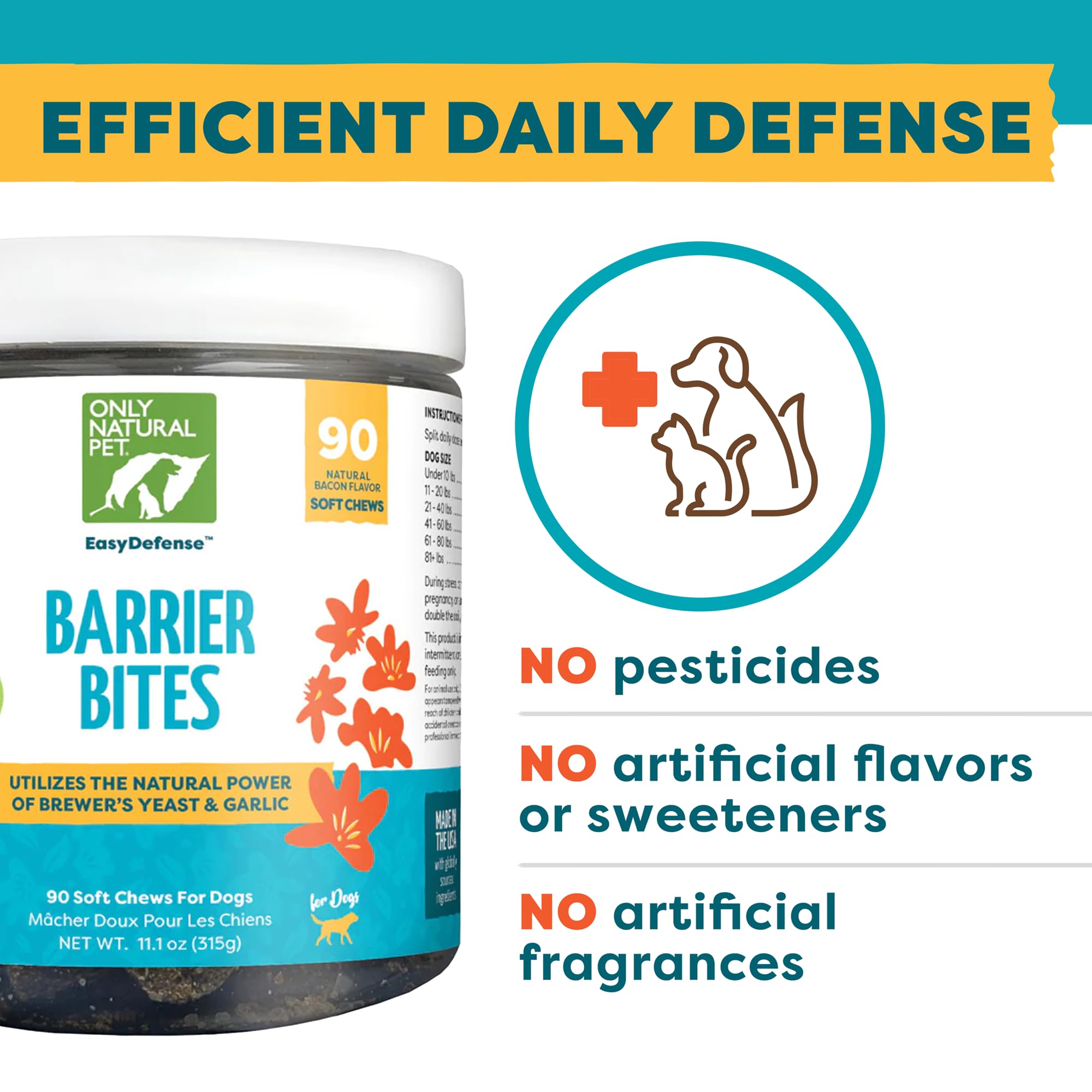 Only Natural Pet EasyDefense Bites, peau et poil sains grâce au mélange naturel.