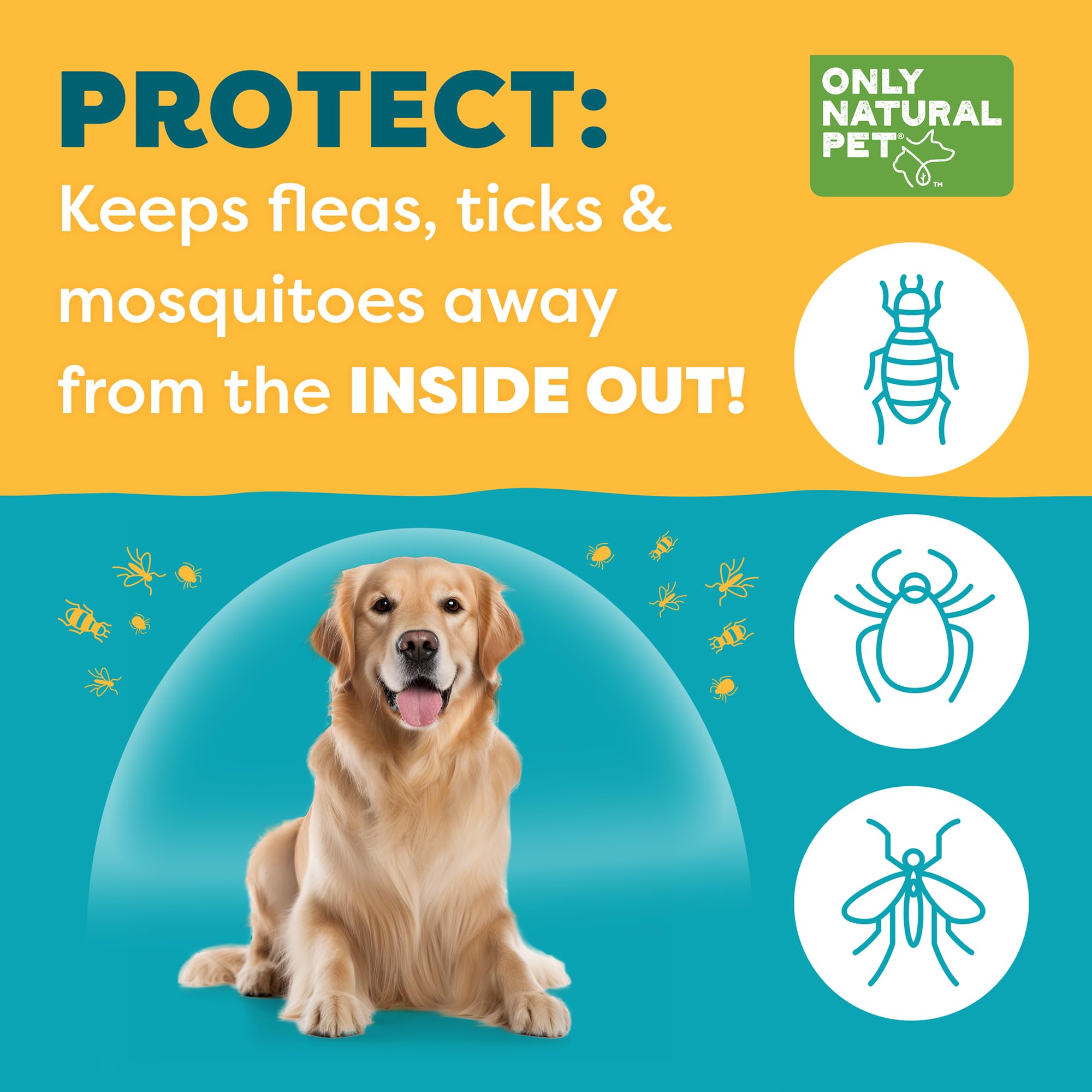 Only Natural Pet EasyDefense Bites, saveur bacon, friandise saine préventive contre les parasites.