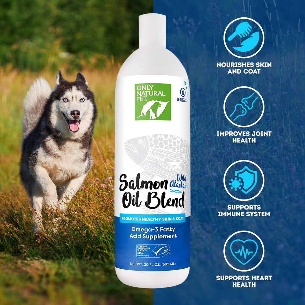 Only Natural Pet huile saumon alaskien, flacon gouttes, pratique pour dosage précis et consommation facile.
