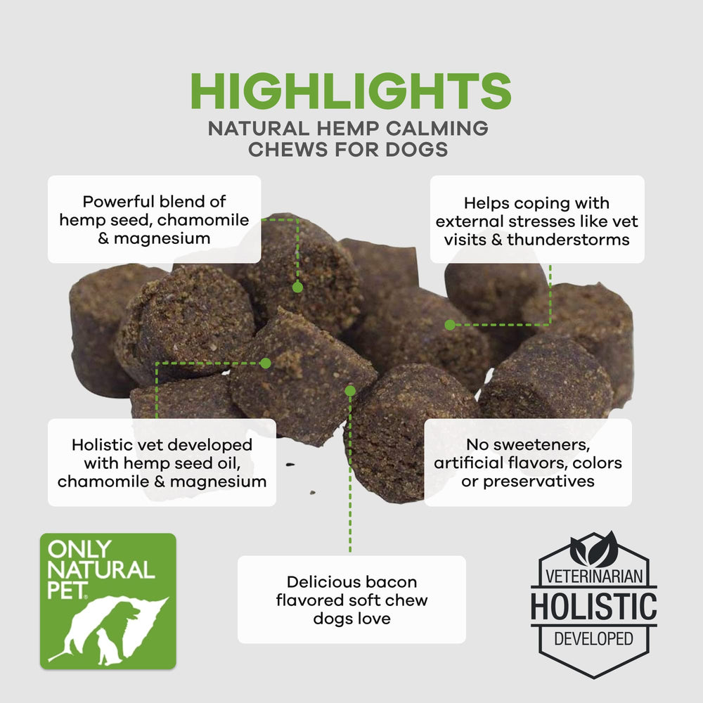 Only Natural Pet – ingrédients naturels L-Theanine Chamomile Mélisse en close-up.