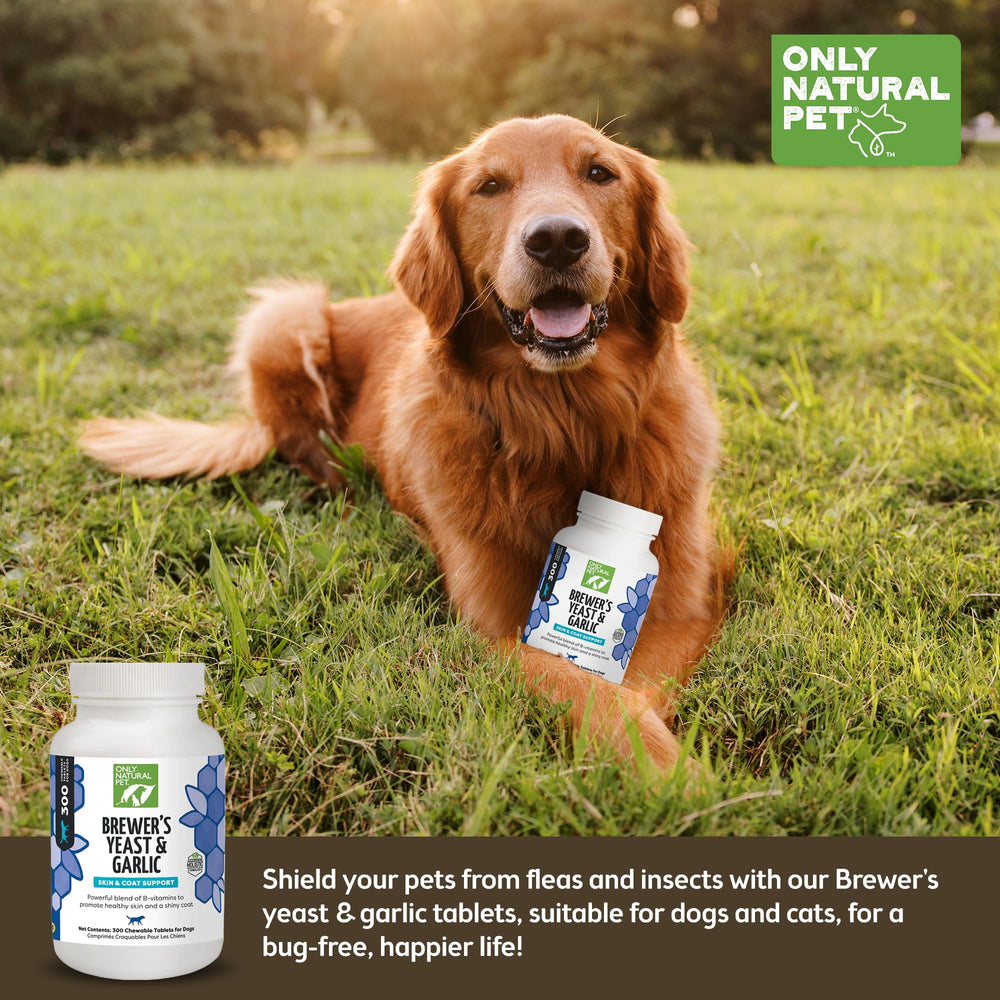 Only Natural Pet comprimés levure bière ail, vitamine B pour énergie quotidienne.