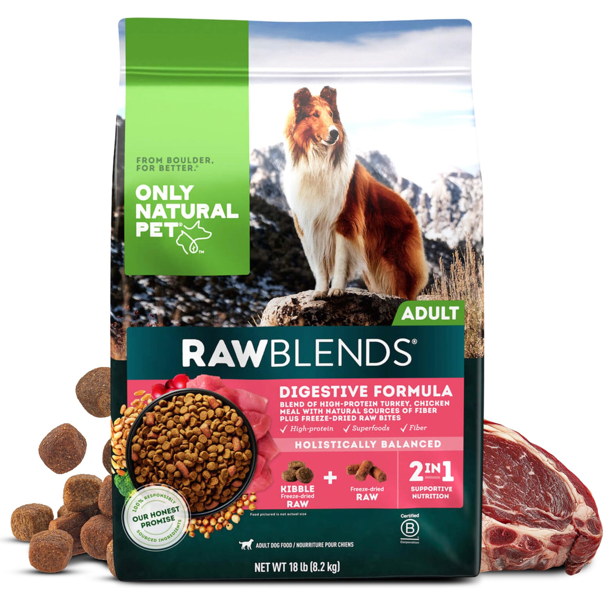 Only Natural Pet melanges crus sans cereales bouchées: riches en protéines naturelles.