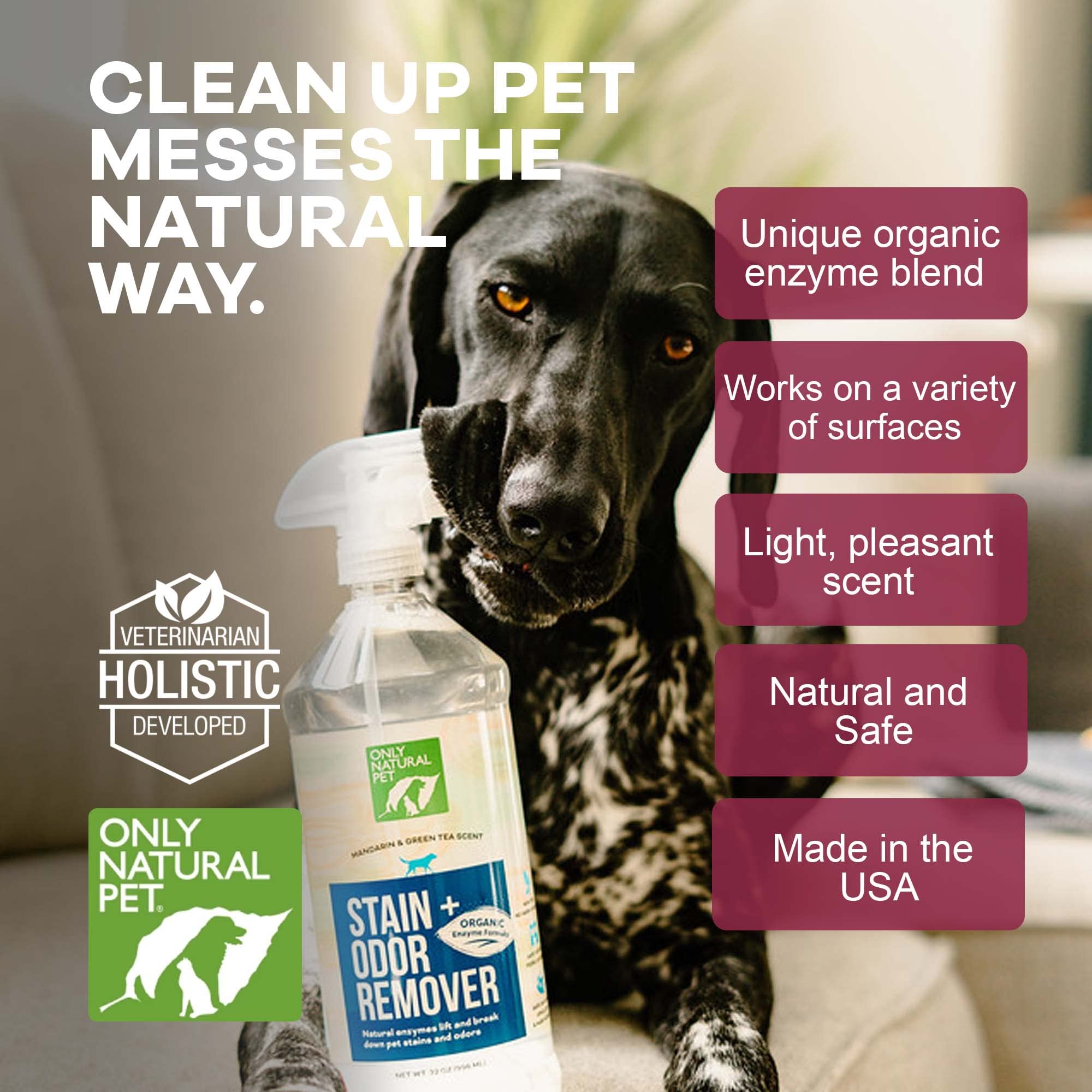 Only Natural Pet nettoyant meubles tapis moquettes — odeurs persistantes atténuées.