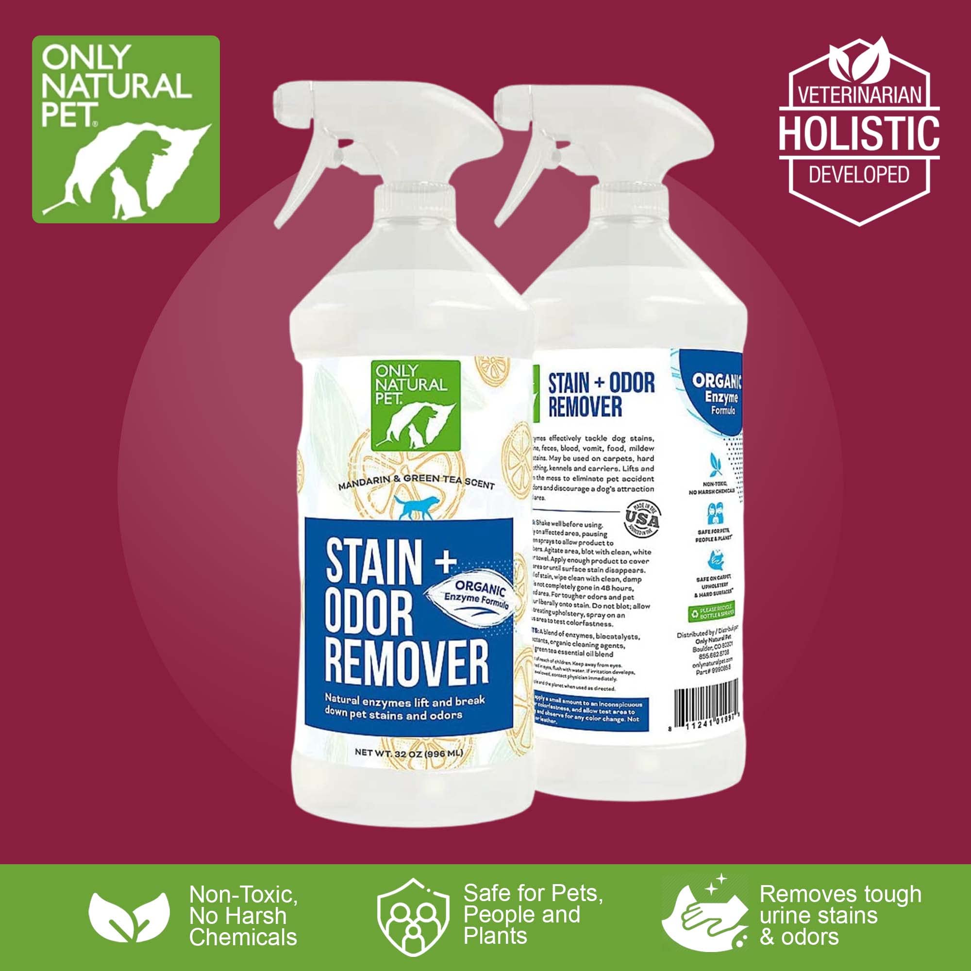 Only Natural Pet nettoyant tapis tissus odeurs — élimine les traces et senteurs.
