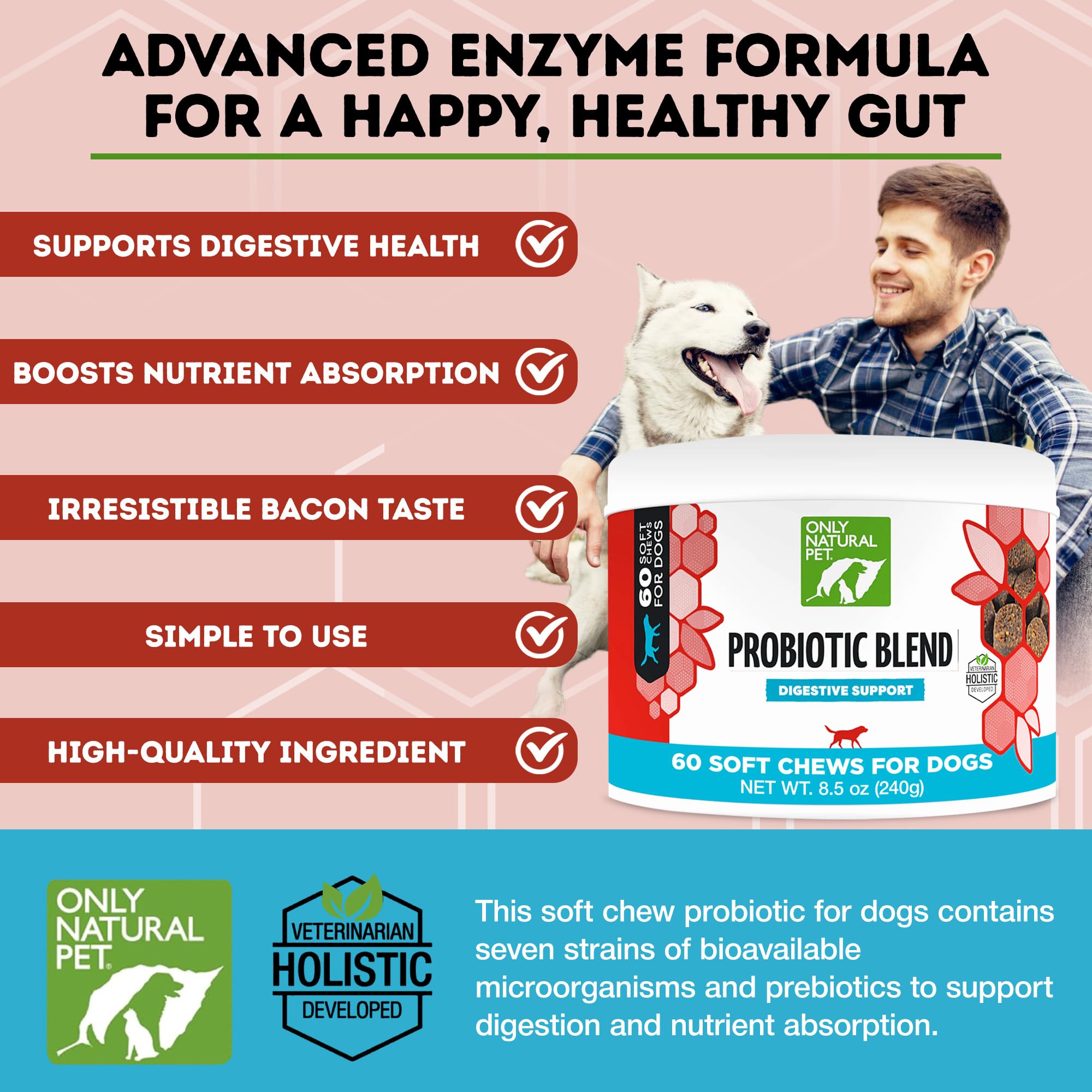 Only Natural Pet Probiotique boite 120 friandises molles pour chien et chat équilibre intestinal.