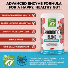 Only Natural Pet Probiotique — gommes bacon, soutien digestif pour animaux domestiques.