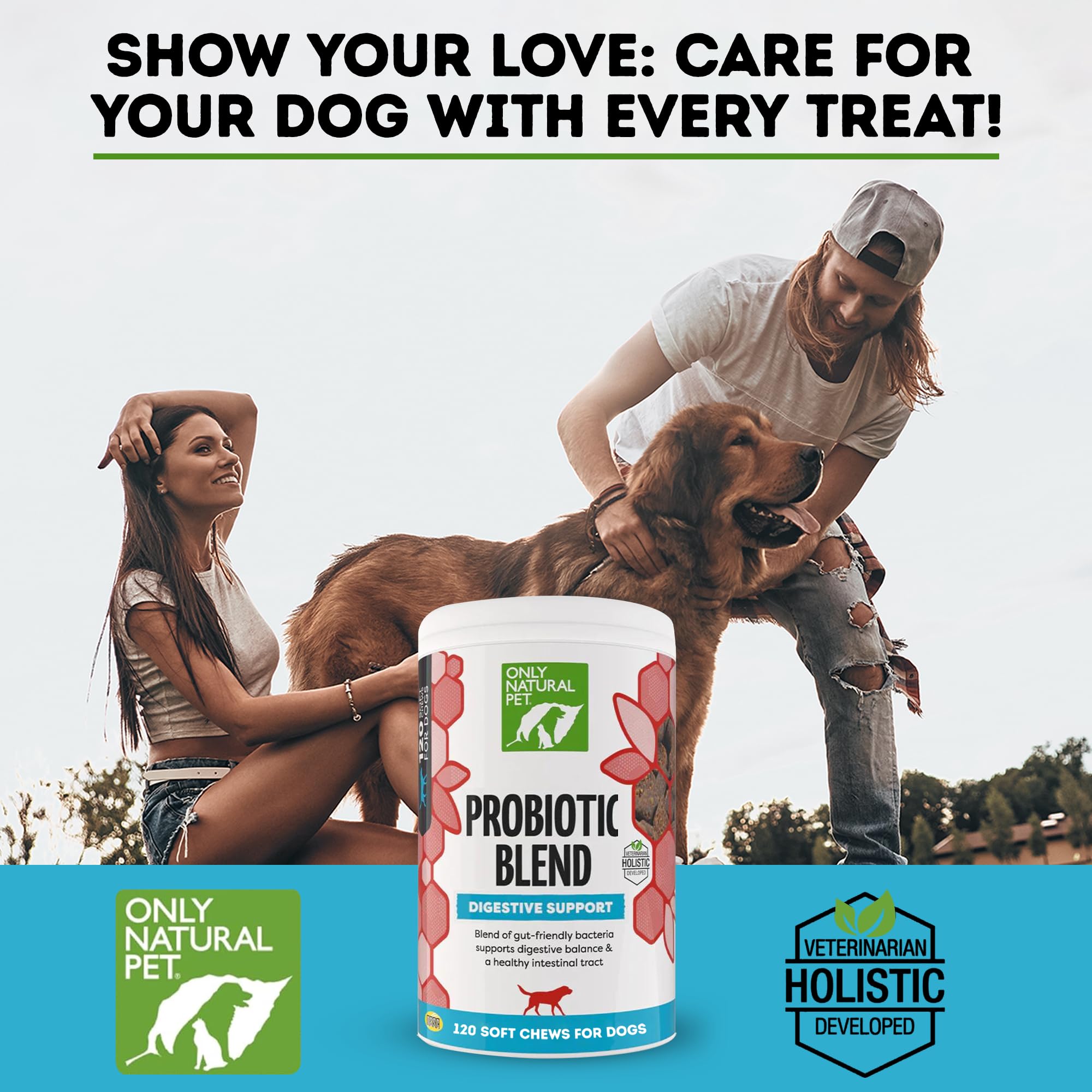 Only Natural Pet Probiotique — gommes digestives pour chiens et chats, faciles à proposer.