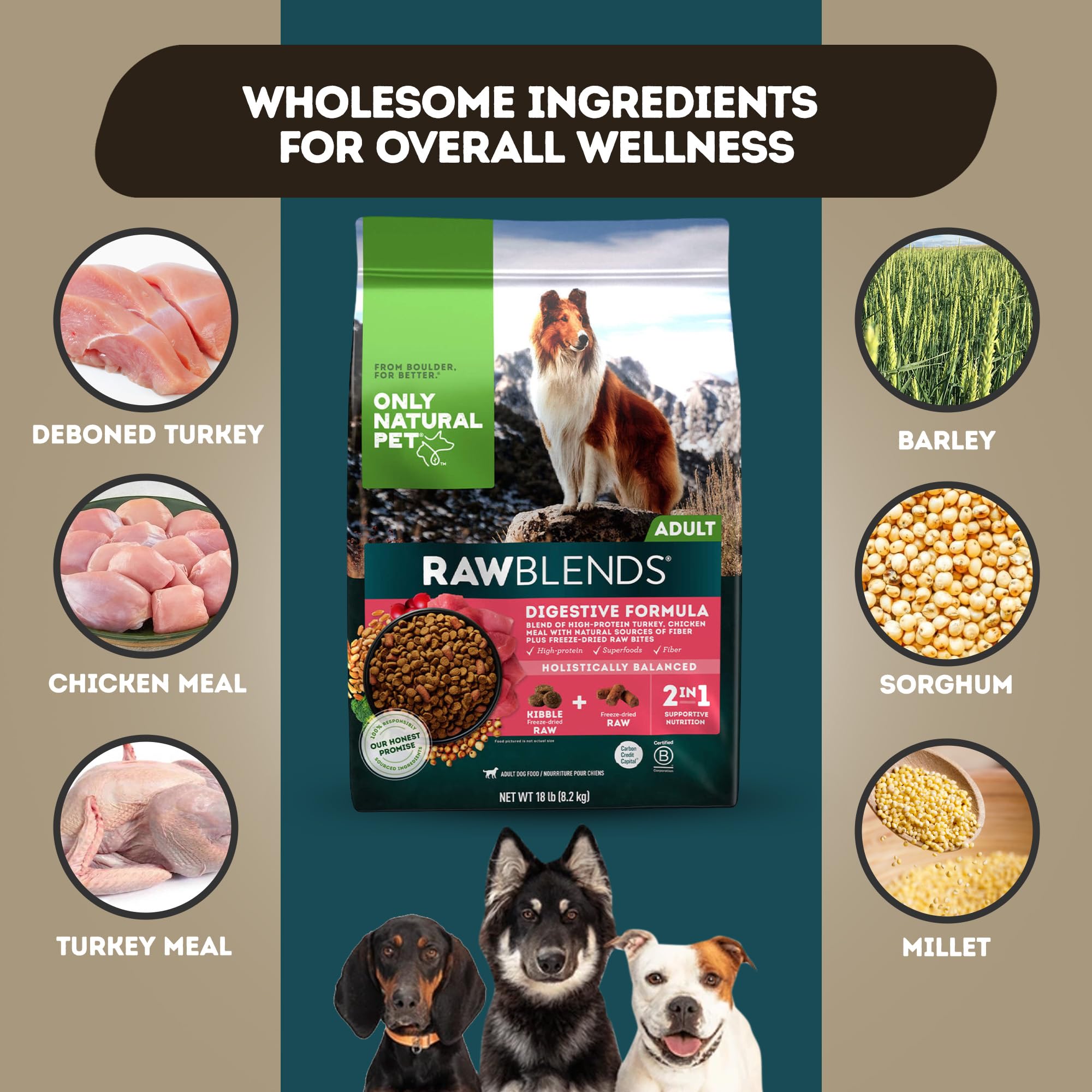 Only Natural Pet proteines elevées: alimentation chien avec proteines elevées pour energie.