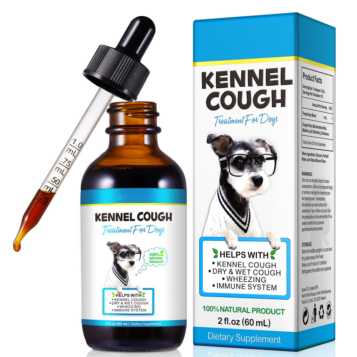 Onznoz toux chiens: flacon-gouttes, administration facile dans l’alimentation.
