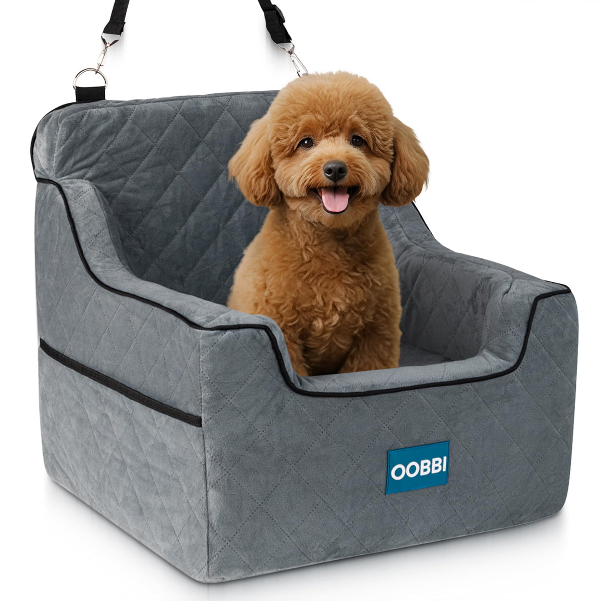 Siège OOBBI pour petit chien avec mousse mémoire pour trajets confortables.