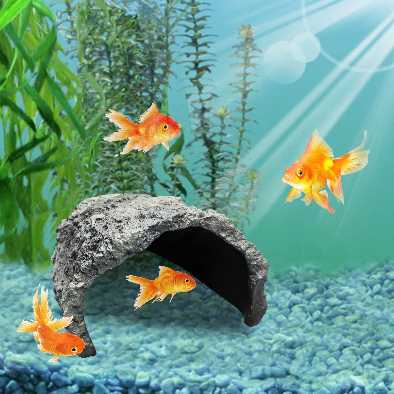 Oooct caverne résine habitat aquarium, décor naturel et sûr pour poissons et reptiles.