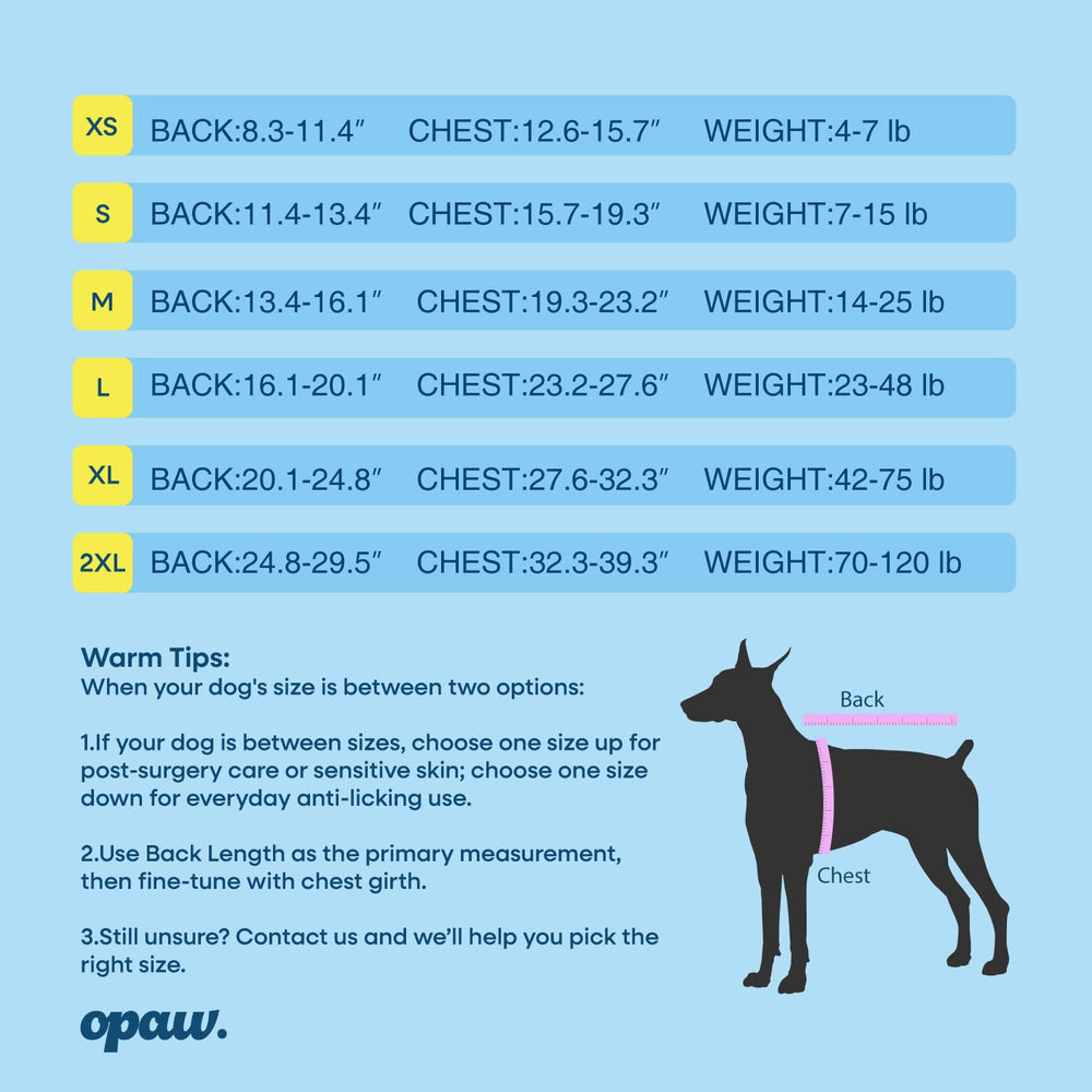 OPAW suit récupération chien fermetures reglables, facile à enfiler et ajuster.