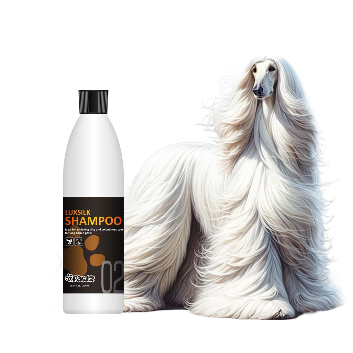 OPAWZ LuxSilk-bouteille-500ml, soin doux pour pelage soyeux et démêlé.