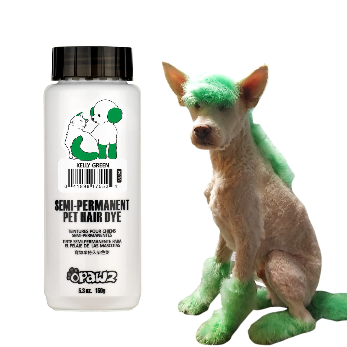 OPAWZ teinture semi-permanente pour chien, pelage vert Kelly; couleur temporaire sans engagement.