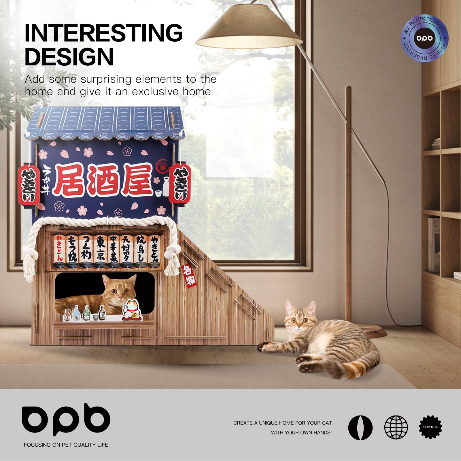 opbodqo-maison-chat-carton-grattoir-incline-droit plateau griffage incliné pour les pattes.