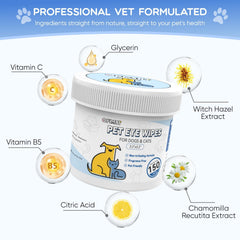 Lingettes Opdent yeux chien-chat: humidifiées pour un nettoyage rapide.