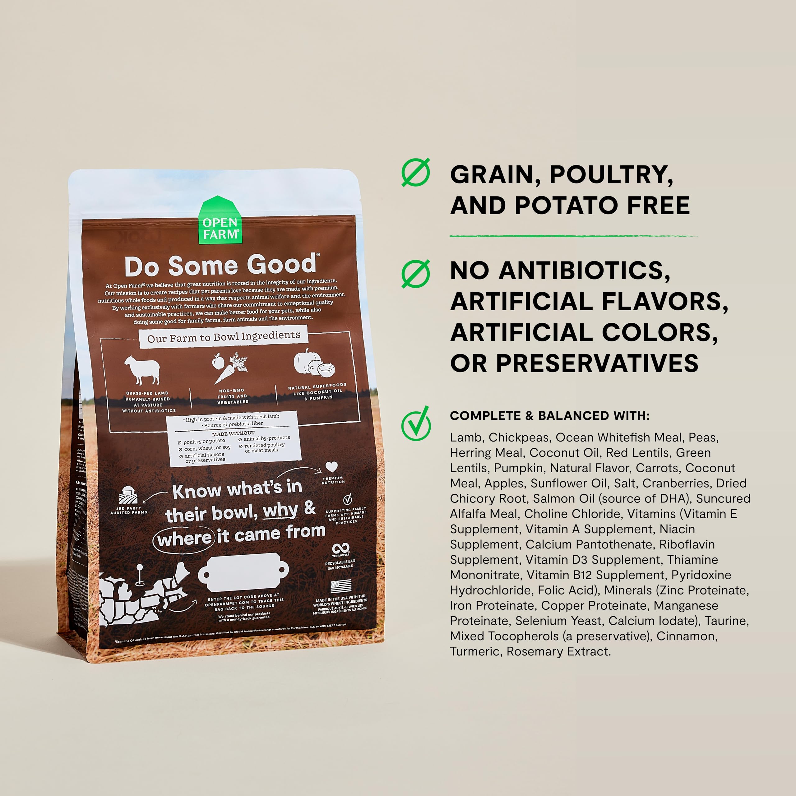Open Farm bol chien avec croquettes sans céréales, repas pratique