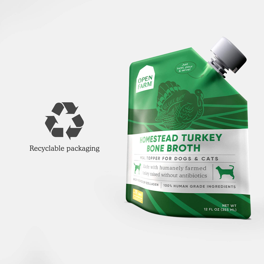 Bouillon d'os Open Farm – ingrédients de qualité humaine pour une alimentation sûre.