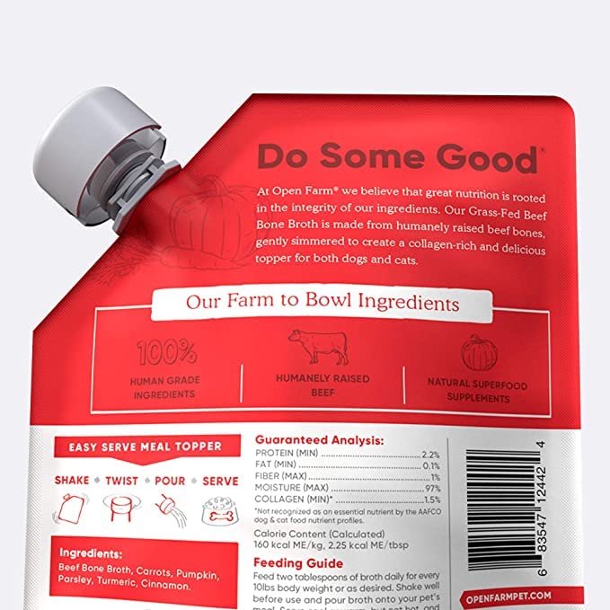 Open Farm Bouillon Os – traçabilité des ingrédients grâce au numéro de lot.