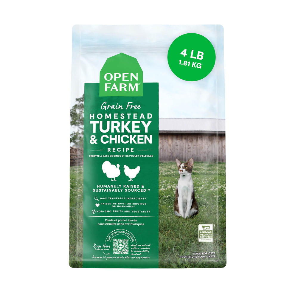Open Farm chat – alimentation sec sans céréales, sac 4 lb pour une nutrition complète
