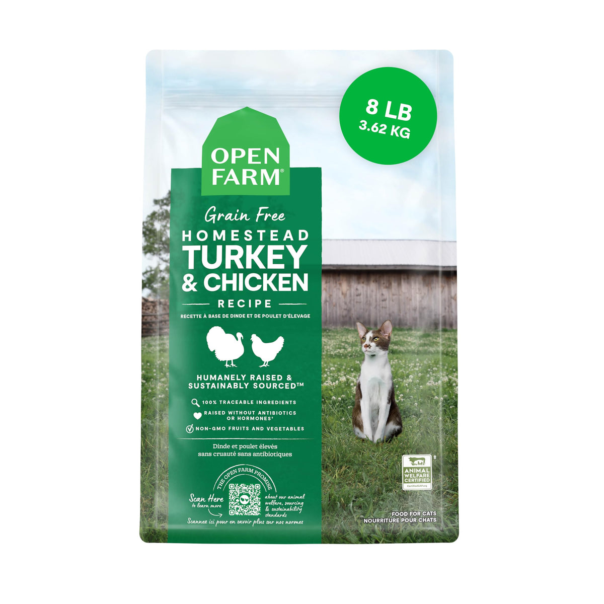 Open Farm emballage chat sans grains – repas équilibré et sans céréales pour votre félin.