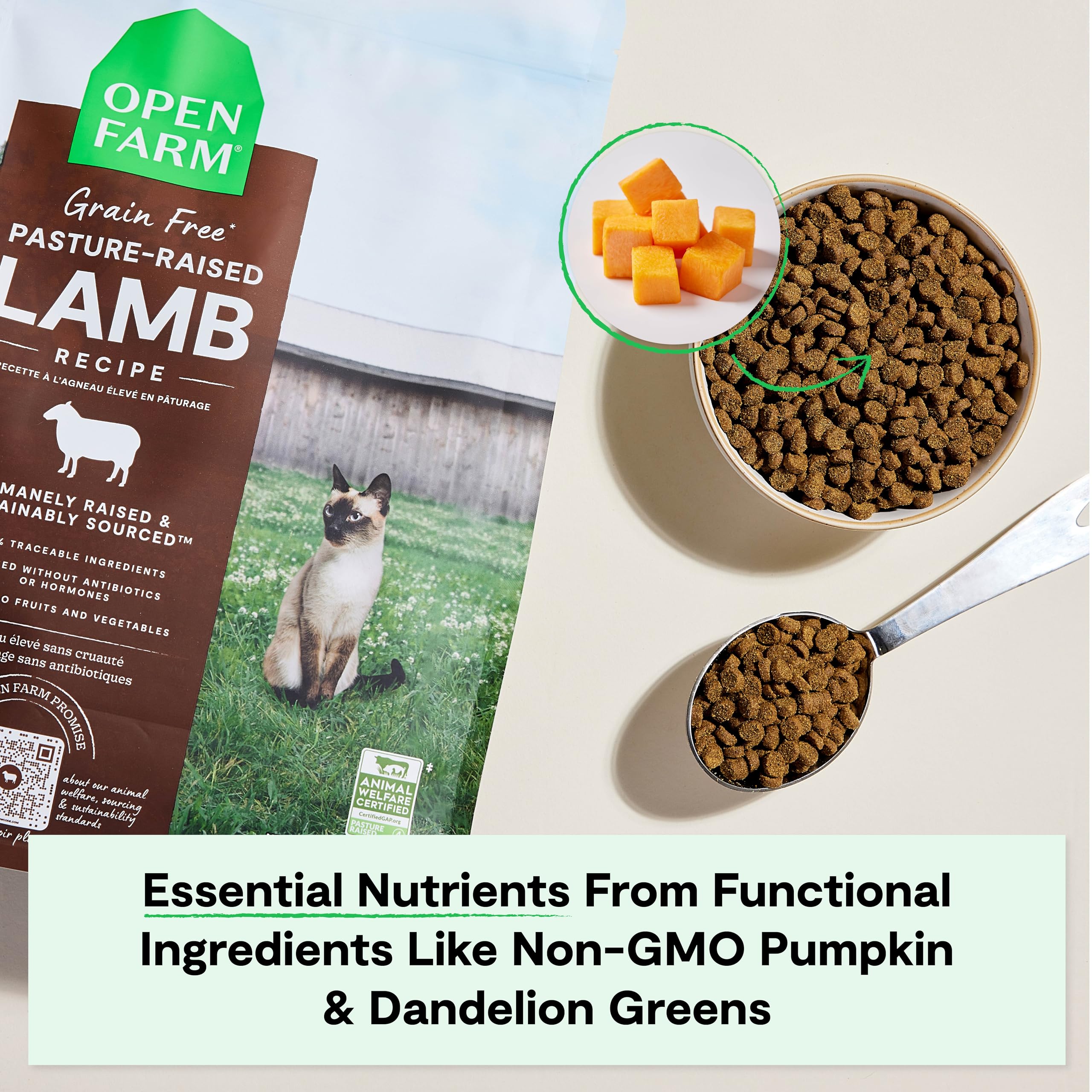 Open Farm citrouille et pissenlit – nutriments fonctionnels utiles pour la digestion.