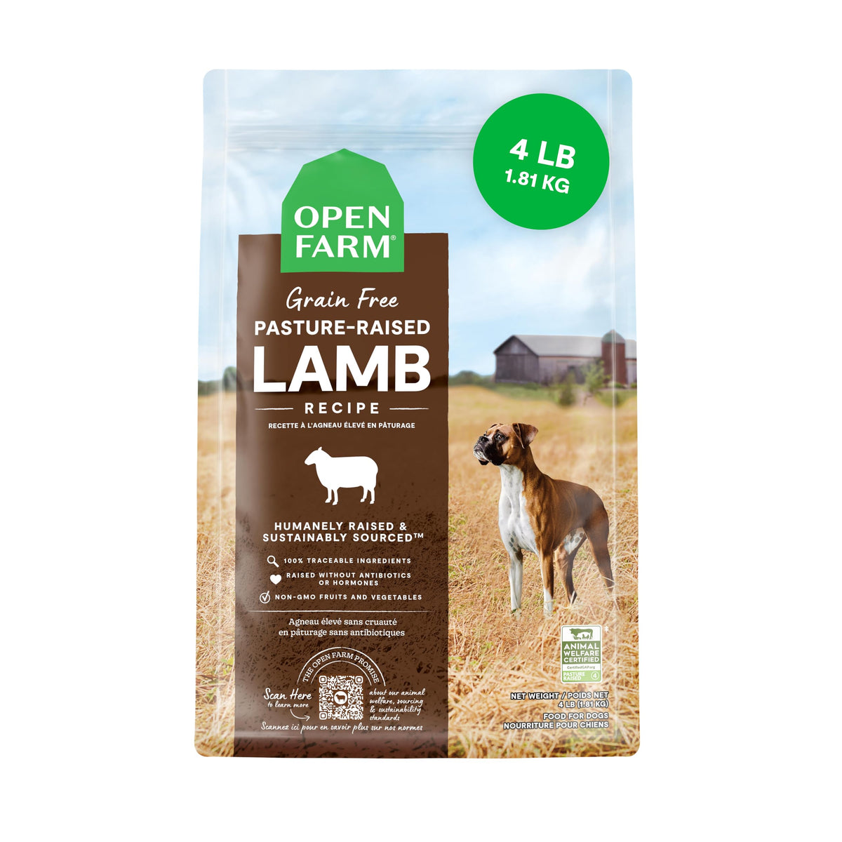 Open Farm croquettes sans céréales agneau 4lb, repas équilibré pour chien