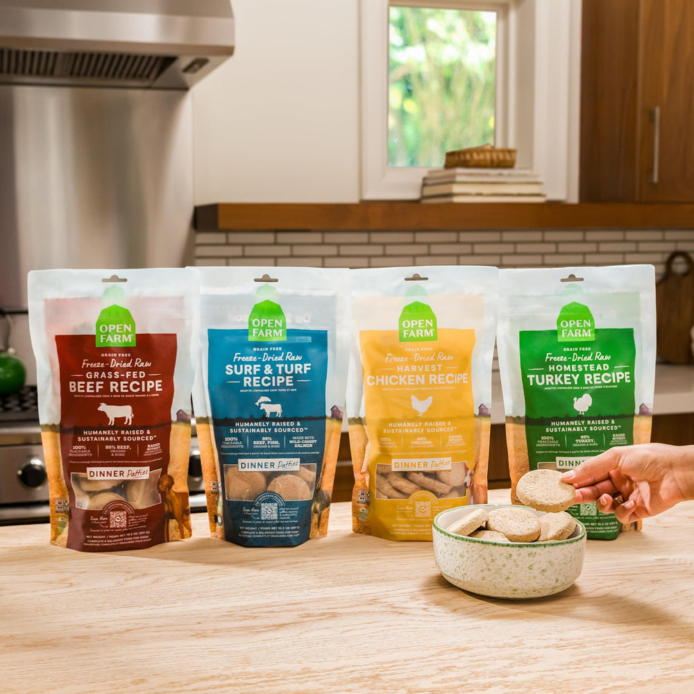 Open Farm galettes emballage lyophilise: conservation pratique sans additifs