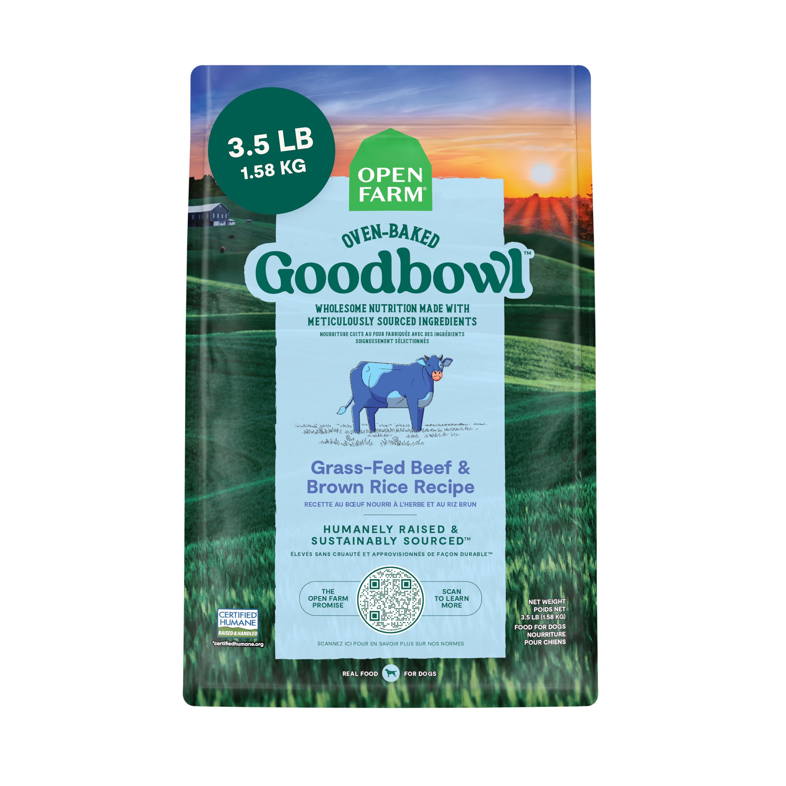 Open Farm Goodbowl croquettes croustillantes au boeuf et riz, faciles à digérer.