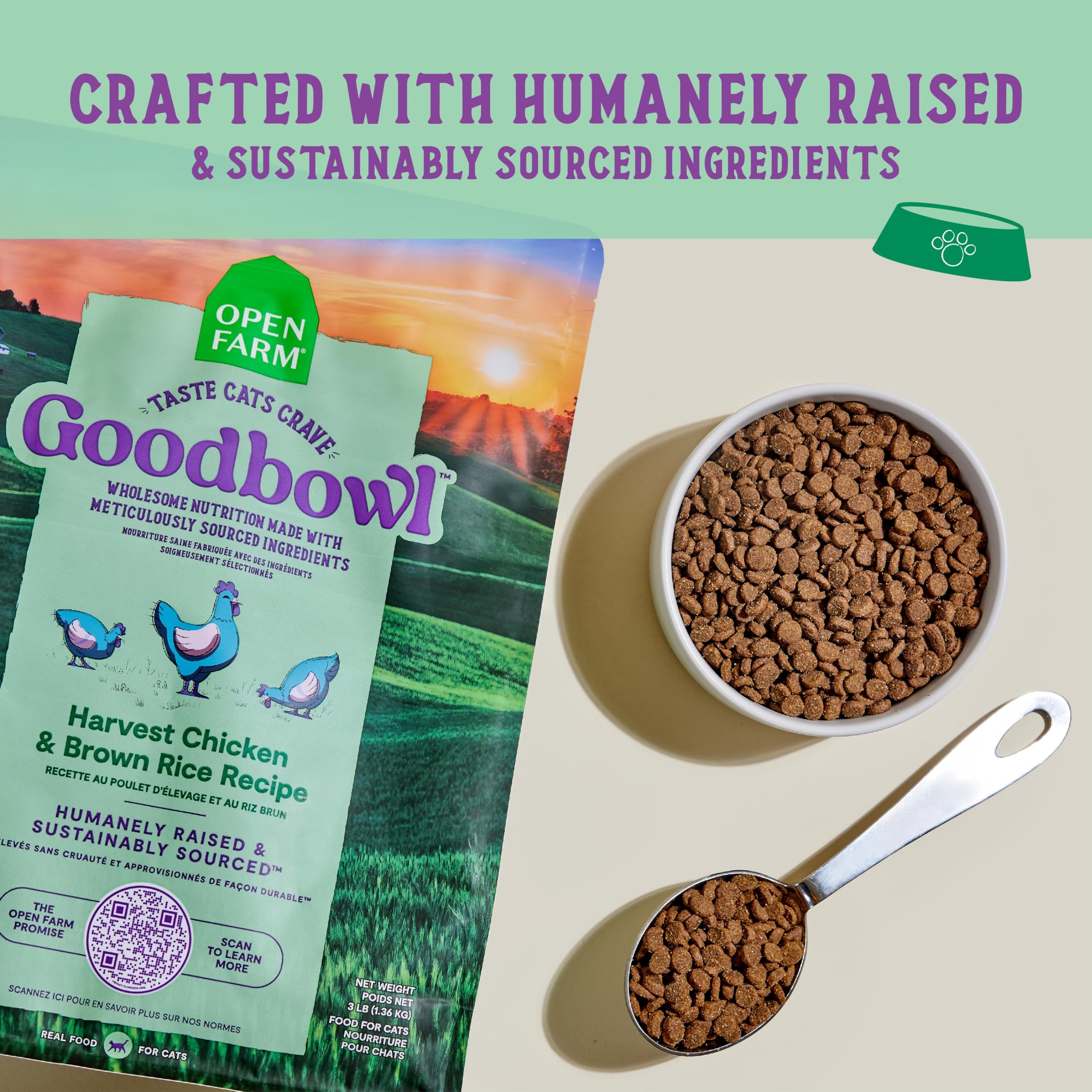 Open Farm Goodbowl protéines poulet, première source riche en nutriments pour chats.