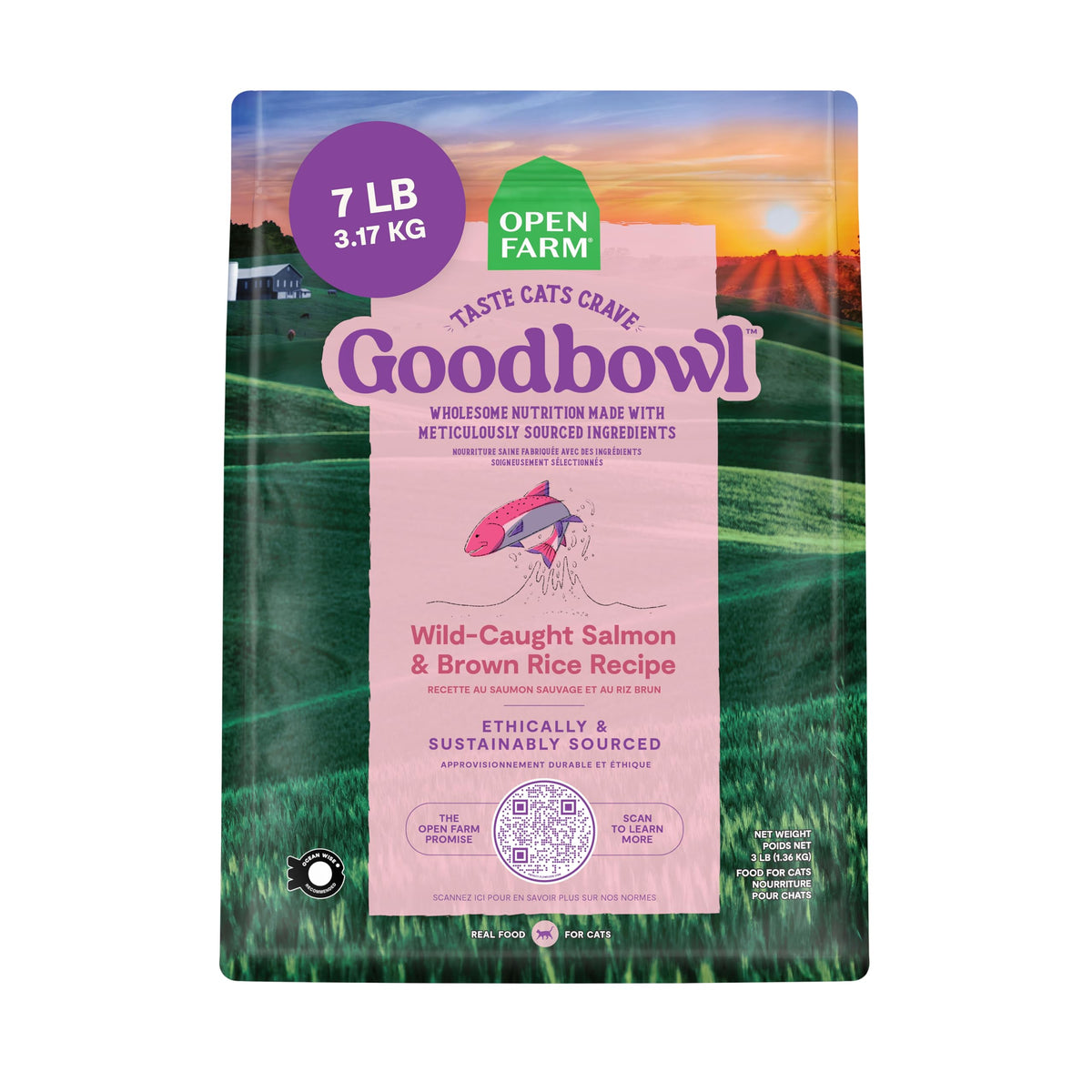 Open Farm Goodbowl - saumon sauvage et riz brun, protéine élevée pour chats.