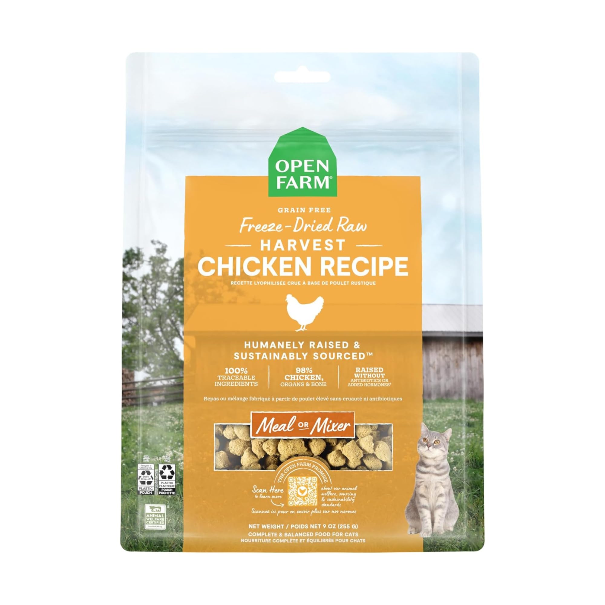 Open Farm Harvest poulet lyophilisé chat - sachet pratique pour nourrir facilement