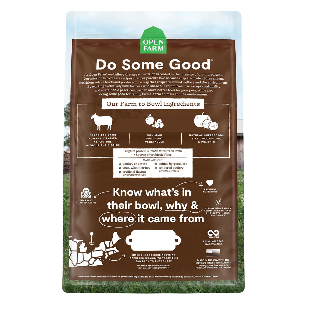 Open Farm ingrédients non-OGM – citrouille et carotte, soutien digestif.