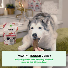 Open Farm jerky tendre et moelleux, parfait pour des collations quotidiennes.
