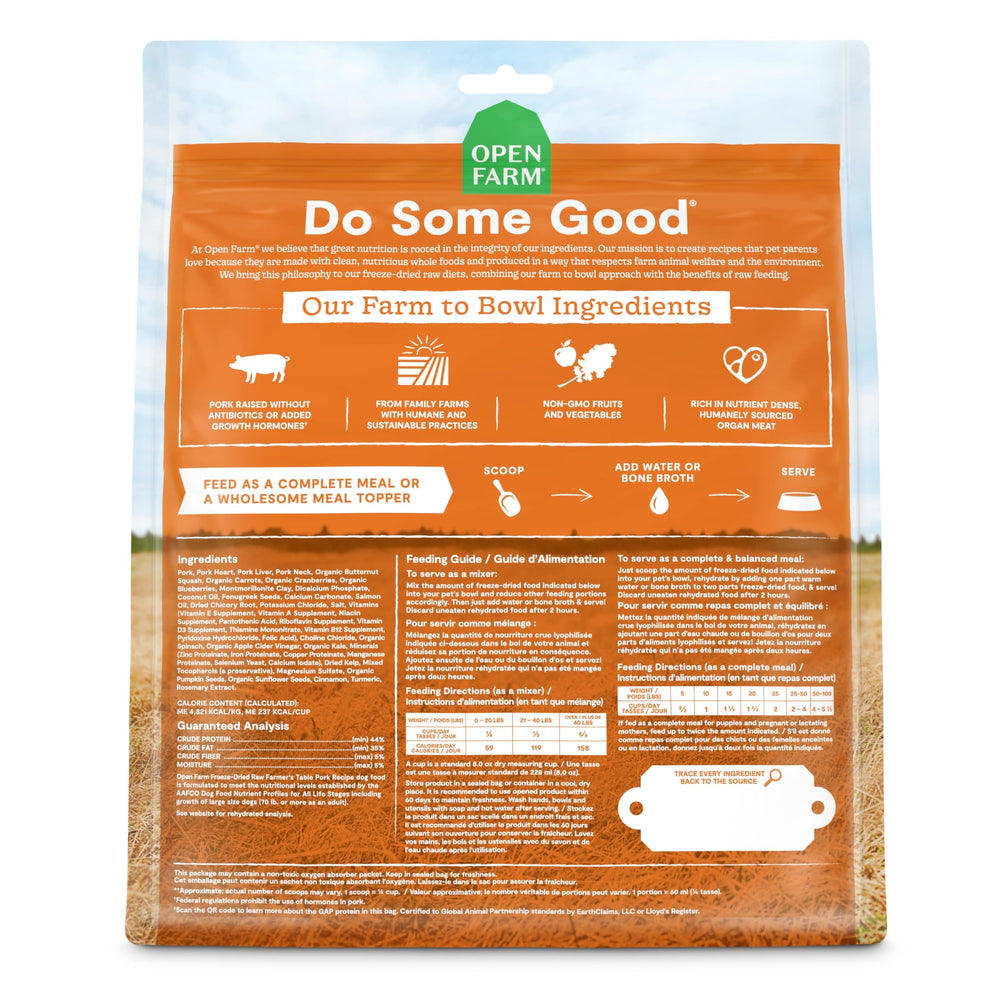 Open Farm legumes bio et superaliments lyophilisees: nutriments complets pour chien.