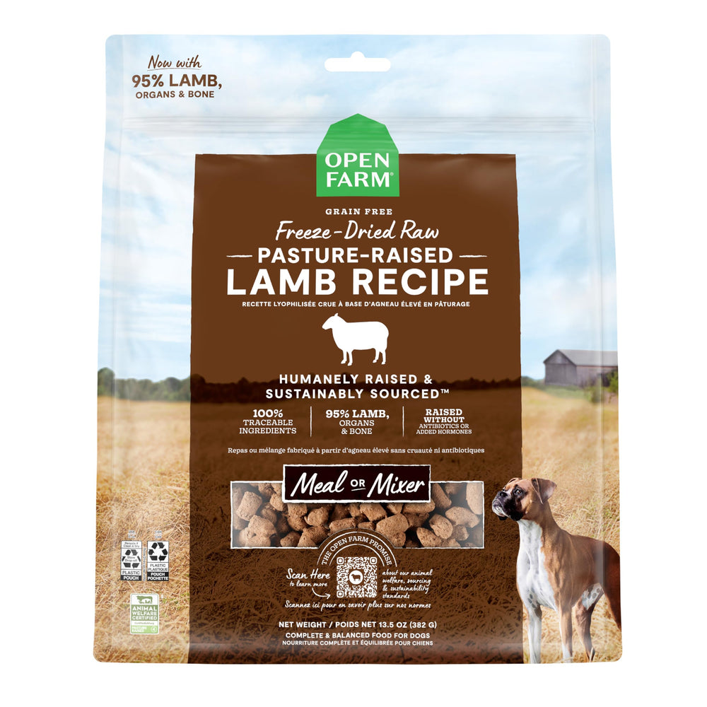 Open Farm: Morceaux-agneau-sechés, saveur riche et protéine élevée.