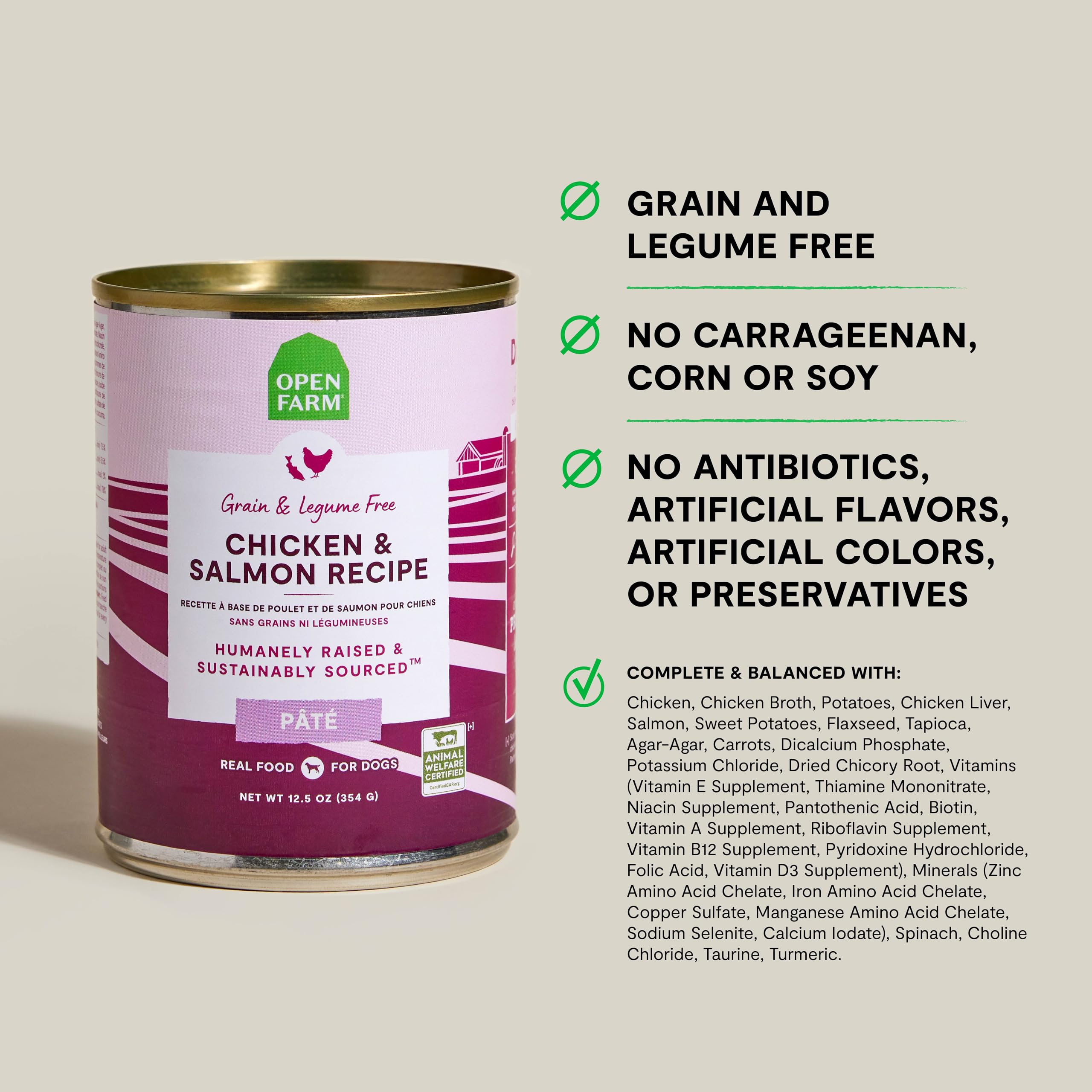 Open Farm Pâté pour chien: protéines poulet et saumon, goût riche apprécié