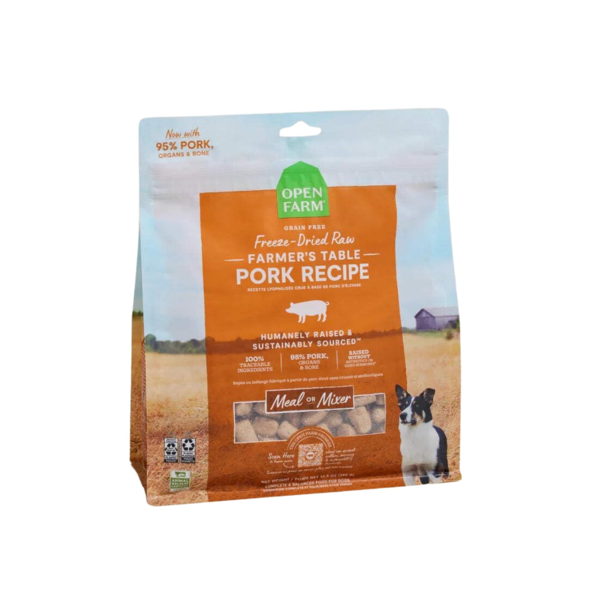 Open Farm porc 95pourcent morceaux-chien: repas riche en proteines pour chiens actifs.