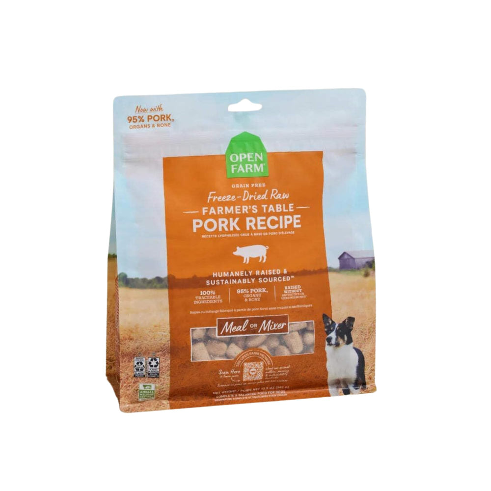 Open Farm porc 95pourcent morceaux-chien: repas riche en proteines pour chiens actifs.