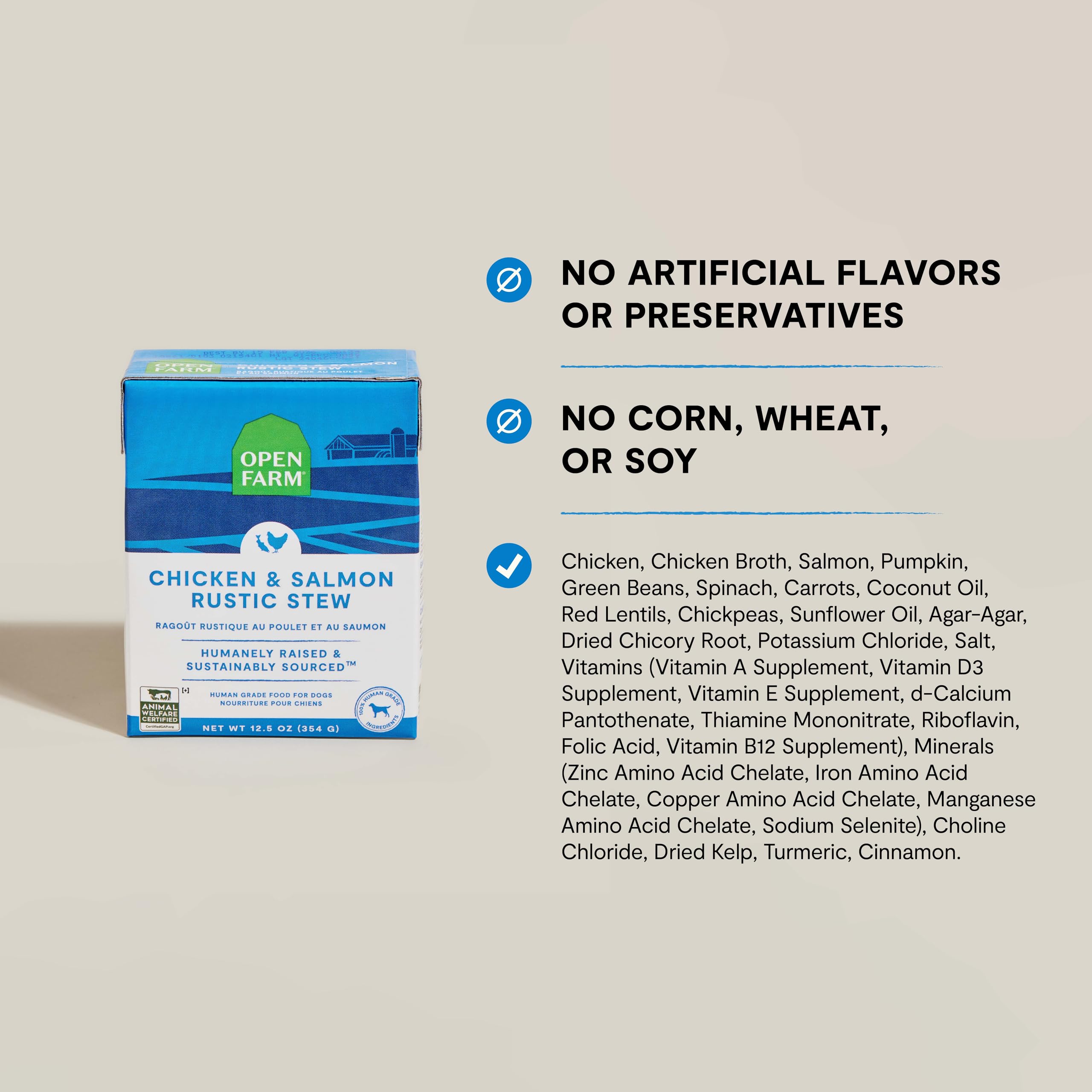 Open Farm Ragouts Rustiques sans cereales option adaptée pour l'alimentation.