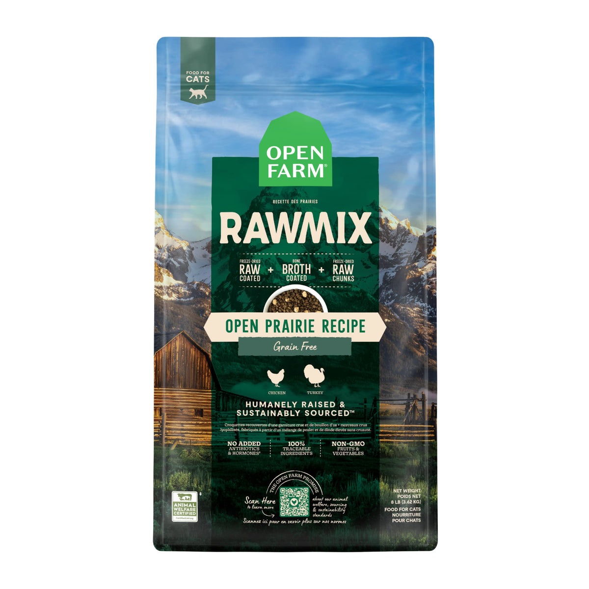Open Farm RawMix chat – sac 8 lb, pratique pour l'alimentation quotidienne.