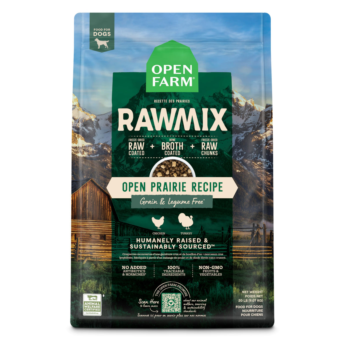 Open Farm RawMix croquettes protéinées sans céréales pour chien actif