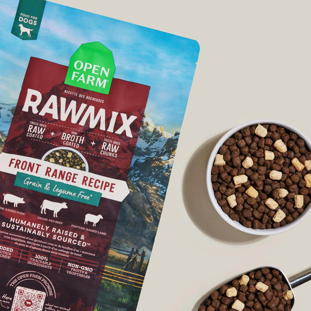 Open Farm RawMix croquettes enrobées de bouillon d’os : repas plus appétissant.