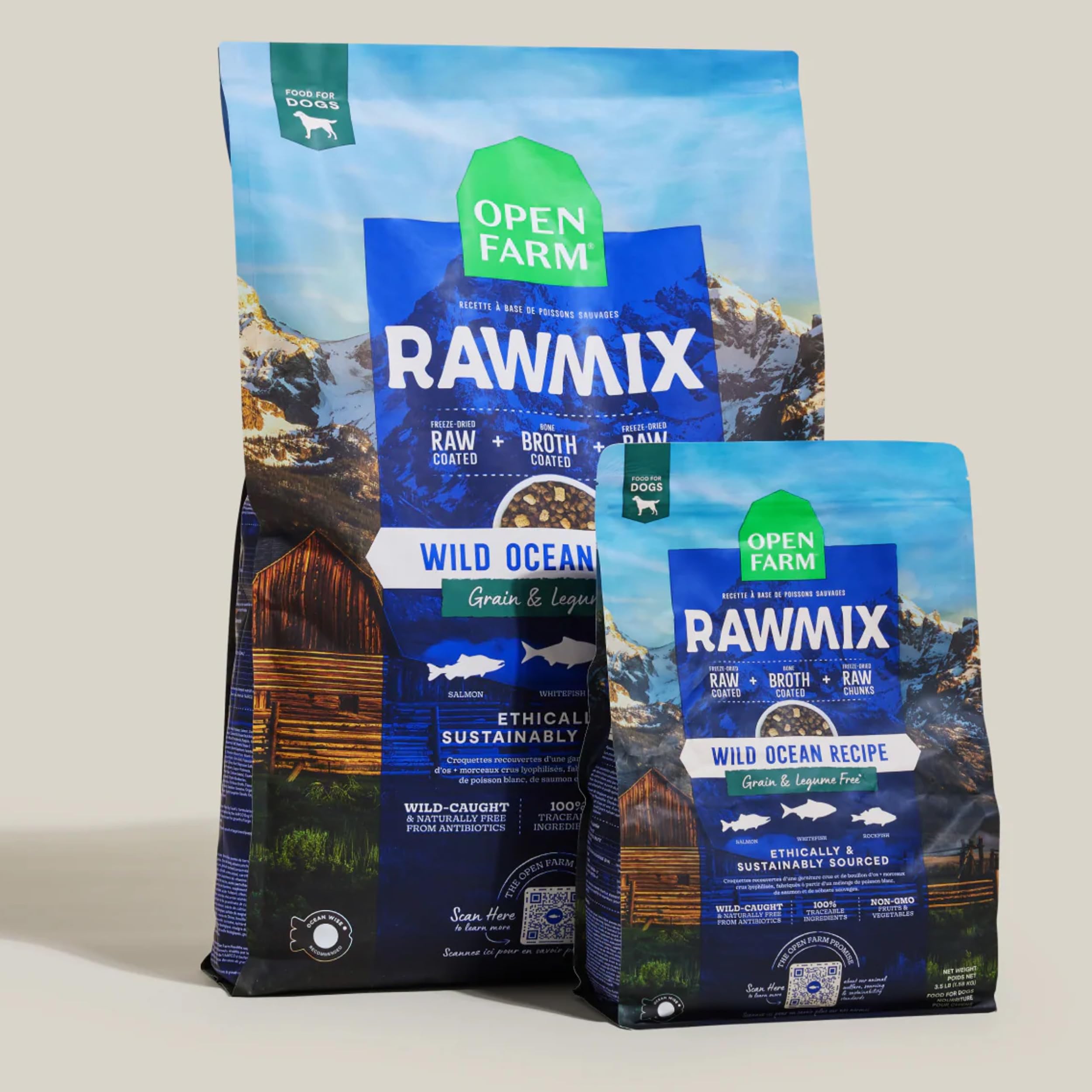 Open Farm RawMix poisson roche sauvage, variété marine diversifiée.