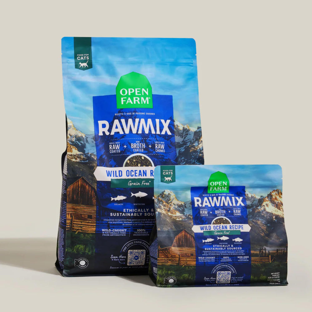 Open Farm RawMix Chat : sans céréales pour une digestion potentiellement plus douce.