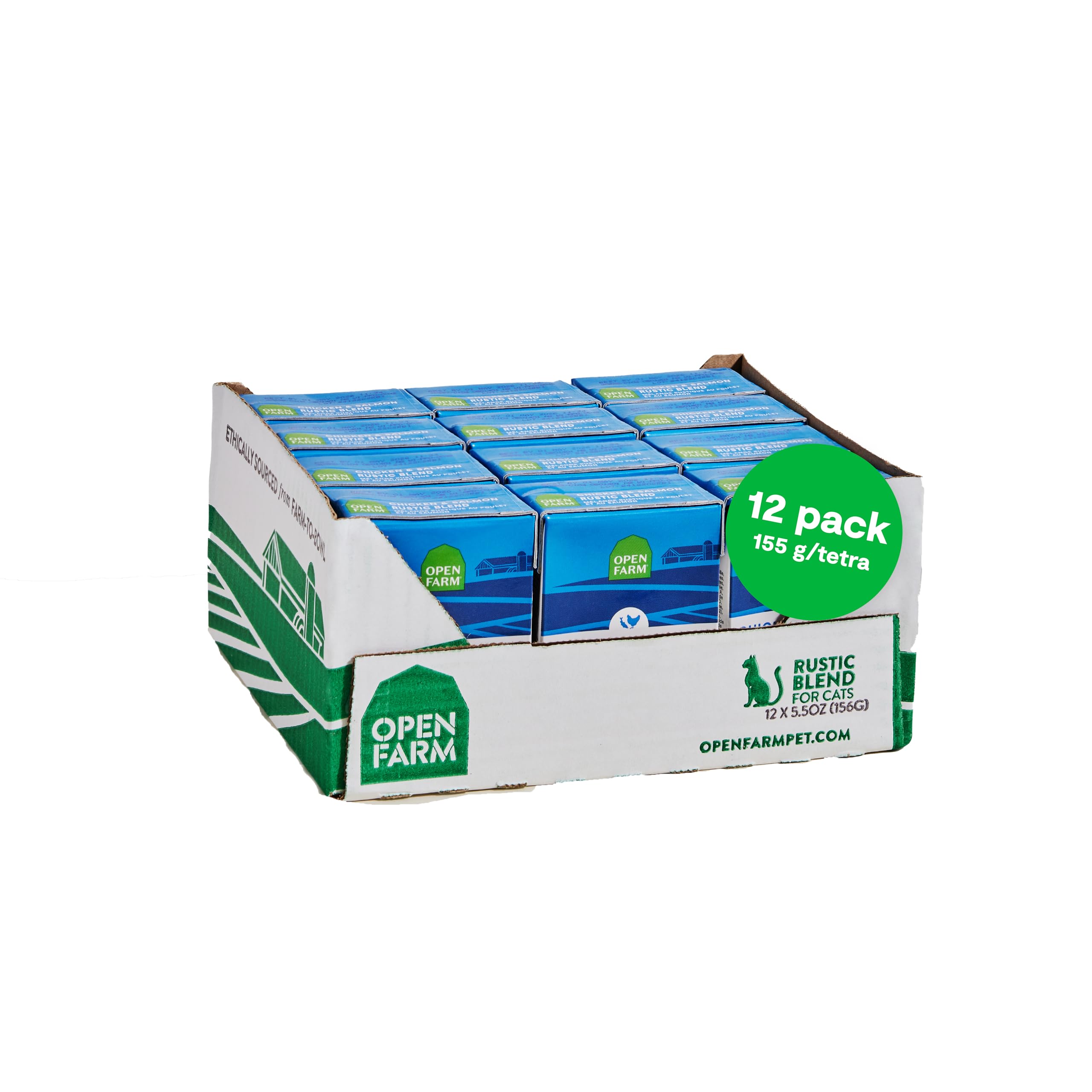 Open Farm Rustic Blend, alimentation humide pour chat, texture savoureuse et hydratation naturelle.