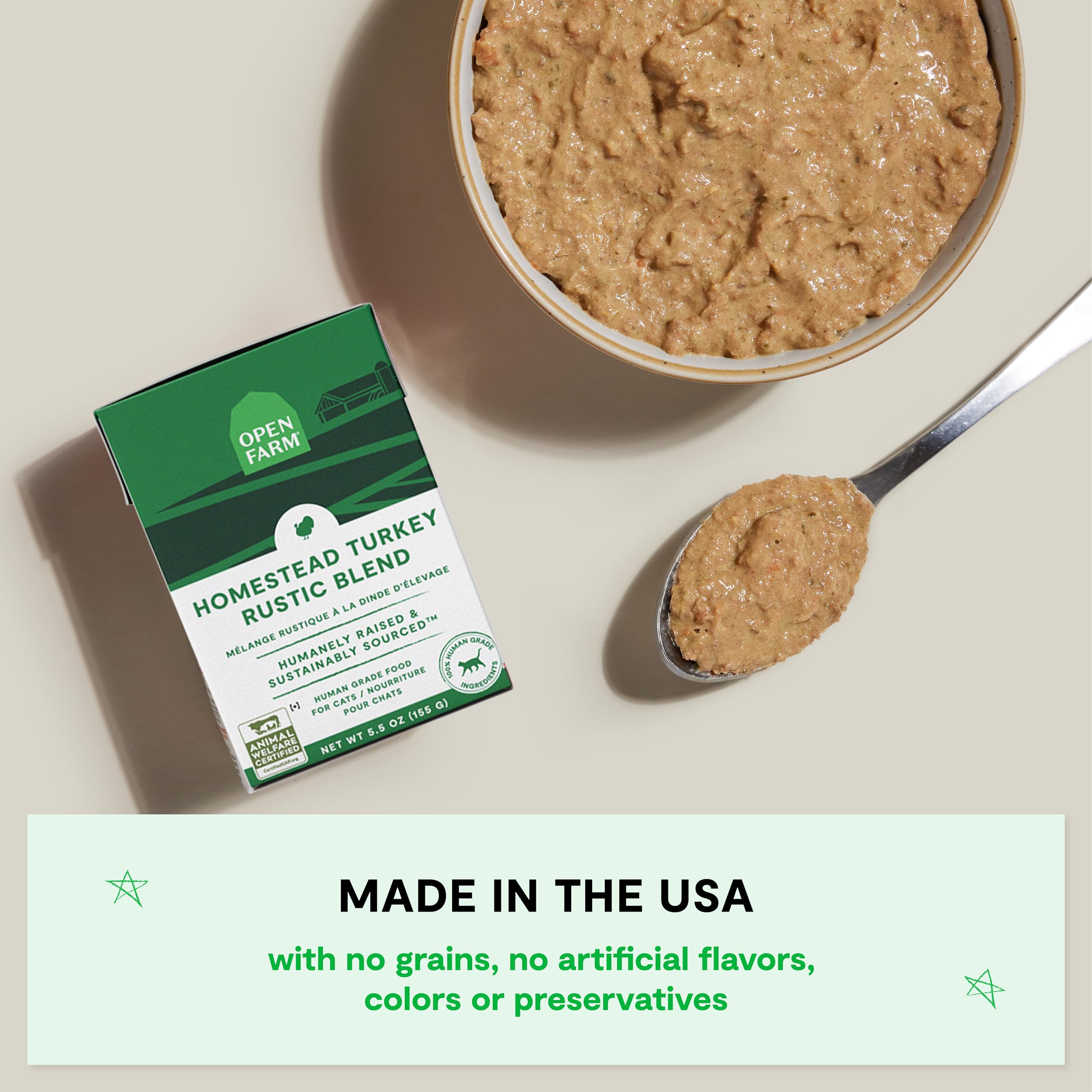 Open Farm Rustic Blend Chat: formulation sans maïs, blé et soja.